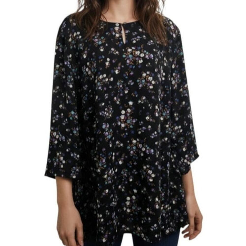 J. Jill Wearever Collection Floral Accordion Pleat Back Blouse